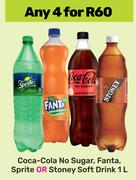 Coca-Cola No Sugar, Fanta, Sprite Or Stoney Soft Drink-For Any 4 x 1Ltr