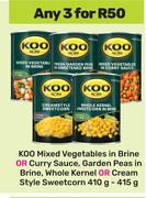 Koo Mixed Vegetables In Brine Or Curry Sauce, Garden Peas In Brine-For Any 3 x 410g-415g