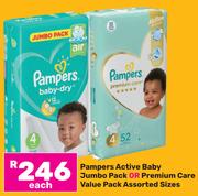 Pampers Active Baby Jumbo Pack Or Premium Care Value Pack (Assorted Sizes)-Each