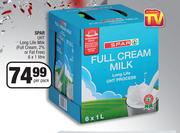 Spar UHT Long Life Milk Full Cream 2% Or Fat Free-6 x 1L Per Pack