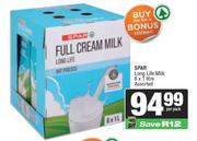 Spar Long Life Milk Assorted-6 x 1L Per Pack