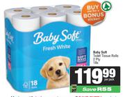 Baby Soft Toilet Tissue Rolls 2 Ply-18s Per Pack