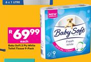 Baby Soft 2 Ply White Toilet Tissue 9 Pack-Each