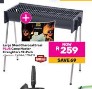 Large Steel Charcoal Braai Plus Camp Master Firelighters 12 Pack