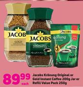 Jacobs Kronung Original Or Gold Instant Coffee 200g Jar Or Refill Value Pack 250g-Each