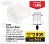 Lusso Luna Ceramic Toilet & Concealed Cistern & White Flushpalte-For Both