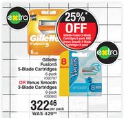 Gillette Fusion 5 5-Blade Cartridges 6 Pack Or Venus Smooth 3 Blade Cartridges 8 Pack-Per Pack