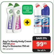 Handy Andy Cream 2 x 750ml Plus 2 x Domestos 750ml-For All 4