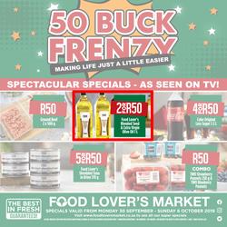 Food Lover's Market Western Cape : 50 Buck Frenzy (30 Sept - 6 Oct 2019), page 1