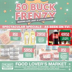 Food Lover's Market Western Cape : 50 Buck Frenzy (30 Sept - 6 Oct 2019), page 1