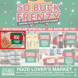 Food Lover's Market Western Cape : 50 Buck Frenzy (30 Sept - 6 Oct 2019), page 1
