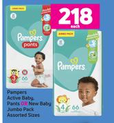Pampers Active Baby, Pants Or New Baby Jumbo Pack Assorted Sizes-Each