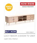 Lucy 180cm 2 Door TV Unit (Light Oak/Walnut)-Each
