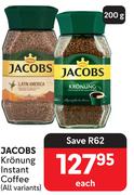 Jacobs Kronung Instant Coffee (All Variants)-200g Each