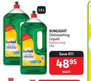 Sunlight Dishwashing Liquid (Lemon Only)-1.5Ltr Each