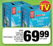 Spar Long Life UHT Milk(Full Cream, 2% Low Fat, Fat Free)-6 x 1 Liter Per Pack