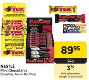 Nestle Mini Chocolates Smarties, Tex Or Bar One-24's