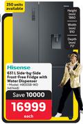 Hisense 631L Side By Side Frost Free Fridge With Water Dispenser H800SB-WD
