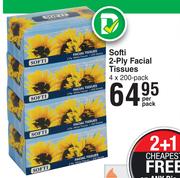 Softi 2 Ply Facial Tissues 4 x 200 Pack-Per Pack
