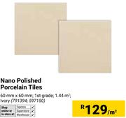 Nano Polished Porcelain Tiles (Ivory) 60mm x 60mm-Per M²