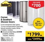 Builders Corner & Ouadrant Shower Doors (Chrome & Matt Black)
