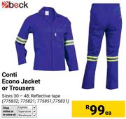 Beck Conti Econo Jacket Or Trousers-Each