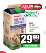 Spar ESL Milk (Full Cream Or Low Fat)-2Ltr Each