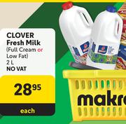 Clover Fresh Milk Full Cream Or Low Fat-2L Each