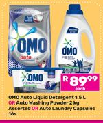 Omo Auto Liquid Detergent 1.5L Or Auto Washing Powder 2Kg Or Auto Laundry Capsules 16s-Each