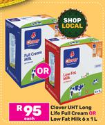Clover UHT Long Life Full Cream Or Low Fat Milk-6 x 1L Each