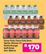 Coca Cola, Coca Cola Zero, Sprite,Stoney Or Fanta Orange Soft Drink-24 x 300ml Each