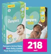 Pampers Active Baby Or New Baby Jumbo Pack Assorted Sizes-Each