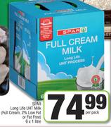 Spar Long Life UHT Milk (Full Cream, 2% Low Fat Or Fat Free)-6x1Ltr Per Pack