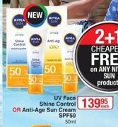 Nivea UV Face Shine Control Or Anti Age Sun Cream (SPF50)-50ml Each
