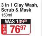 Garnier 3 In 1 Clay Wash, Scrub & Mask-150ml