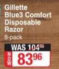 Gillette Blue3 Comfort Disposable Razor-8 Per Pack