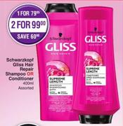 Schwarzkopf Gliss Hair Repair Shampoo Or Conditioner Assorted-400ml