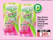 Max Shave W5 Woman 5 Blade Disposable Razors 3 Pack-Each