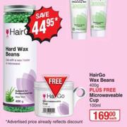 Hair Go Wax Beans 400g Plus Free Microwaveable Cup 100ml-Each