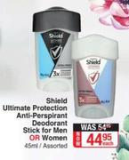 Shield Ultimate Protection Anti Perspirant Deodorant Stick For Men Or Women Assorted-45ml Each