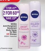 Nivea Anti Perspirant Deodorant Body Spray For Men Or Women Assorted-200ml