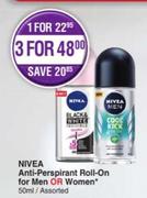 Nivea Anti Perspirant Roll On For Men Or Women Assorted-For 3 x 50ml 