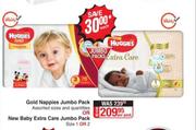 Huggies Gold Nappies Jumbo Pack Or New Baby Extra Care Jumbo Pack Size 1 Or 2-Per Pack