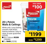 Plascon Polvin Walls & Ceilings (Colours)-20Ltr