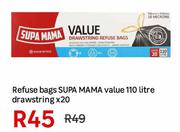 Supa Mama Drawstring Refuse Bags 110L 20 Bags