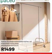 Spaceo Flo Single Extendable Clothes Rail Extendable Heavy Duty W6cm x D110cm x H54cm