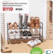 Spaceo Primo Shoe Rack Black W60cm x D20cm x H35cm