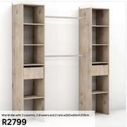 Wardrobe With 2 Columns, 2 Drawers & 2 Rails W200 x D40 x H233cm