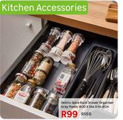 Delinia Spice Rack Drawer Organiser Grey Plastic W20 x D44 x H4.9cm