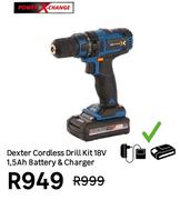 Dexter Cordless Drill Kit 18V 1.5Ah Battery & Charger